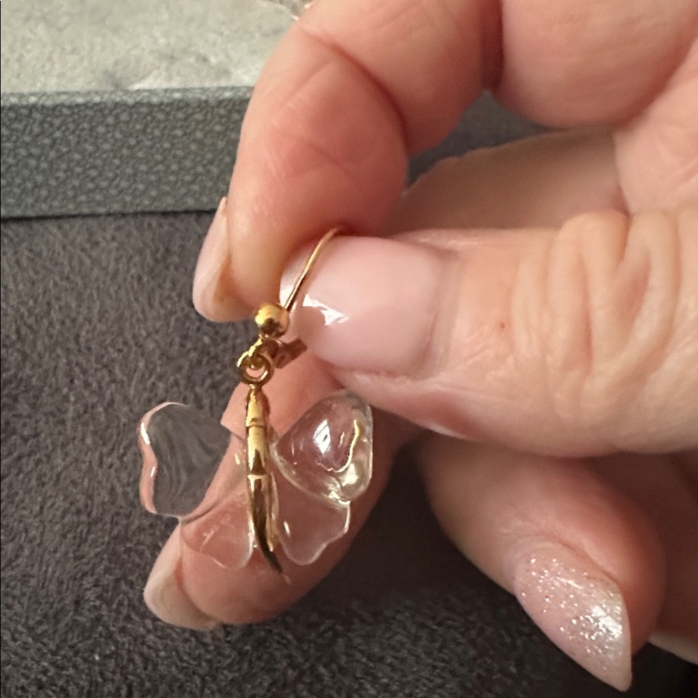Lalique Gold and Clear Crystal Butterfly Earrings - Picture 2 of 8